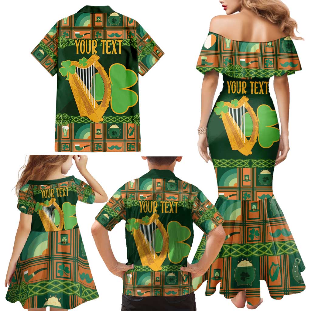 Personalized Ireland Christmas Family Matching Mermaid Dress and Hawaiian Shirt Irish Harp With Lucky Shamrock - Wonder Print Shop