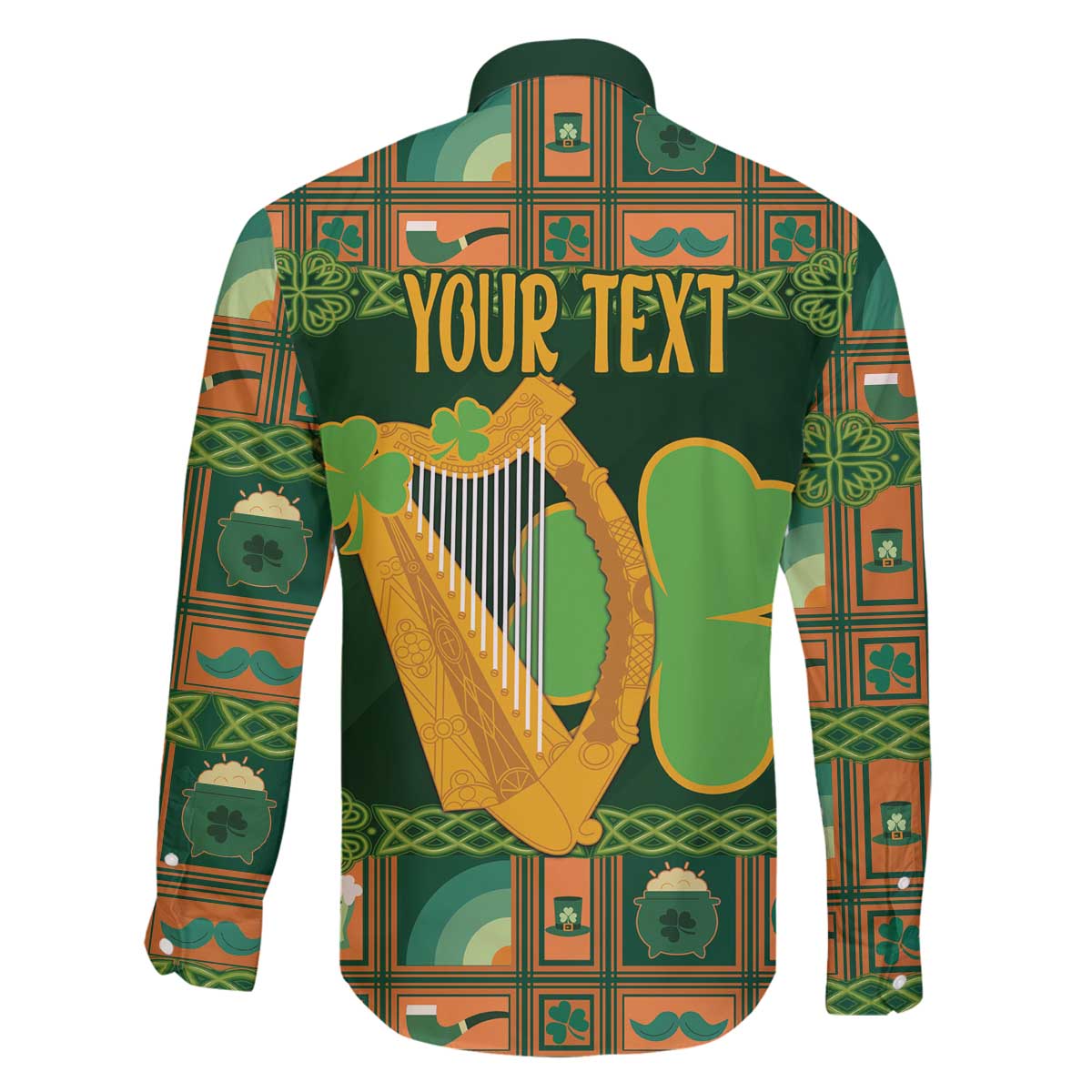 Personalized Ireland Christmas Family Matching Off The Shoulder Long Sleeve Dress and Hawaiian Shirt Irish Harp With Lucky Shamrock - Wonder Print Shop