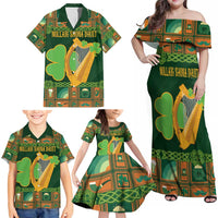Personalized Ireland Christmas Family Matching Off Shoulder Maxi Dress and Hawaiian Shirt Irish Harp With Lucky Shamrock - Wonder Print Shop
