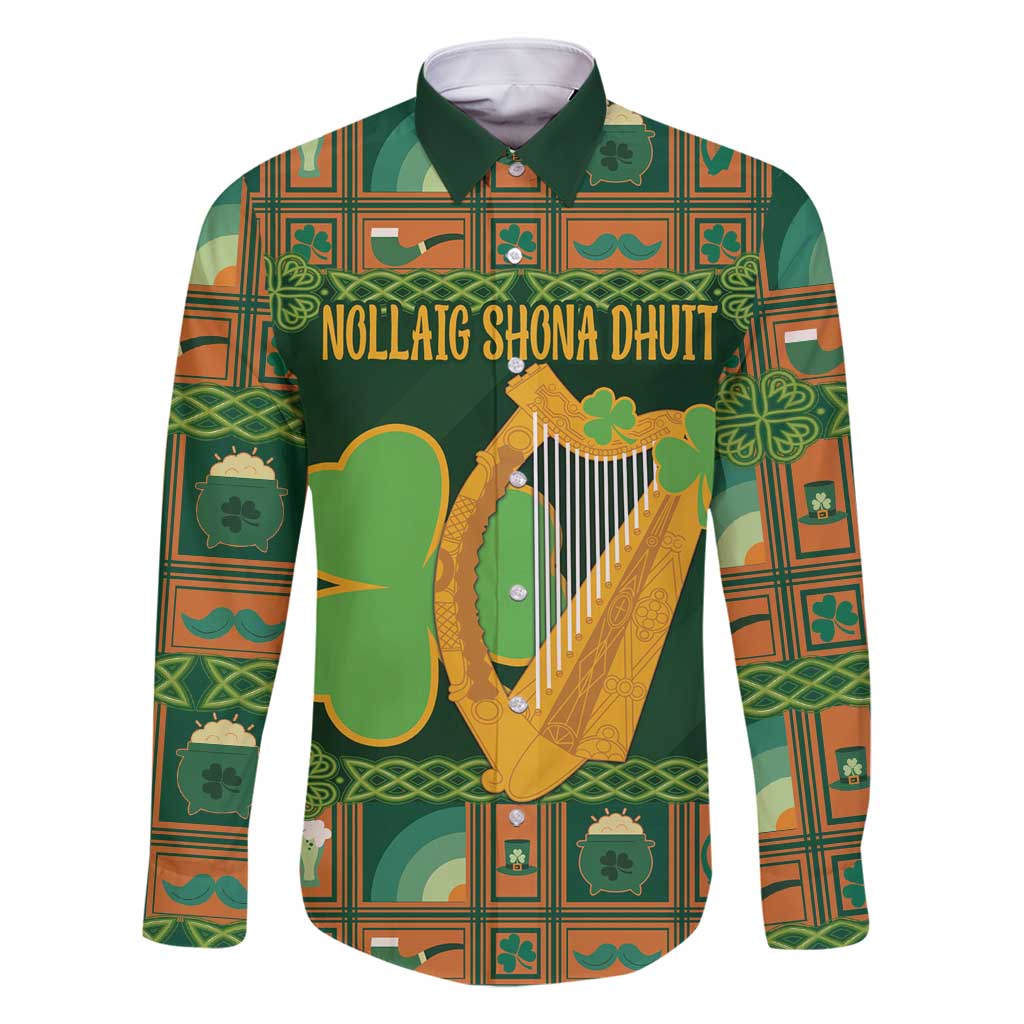 Personalized Ireland Christmas Family Matching Off Shoulder Maxi Dress and Hawaiian Shirt Irish Harp With Lucky Shamrock - Wonder Print Shop