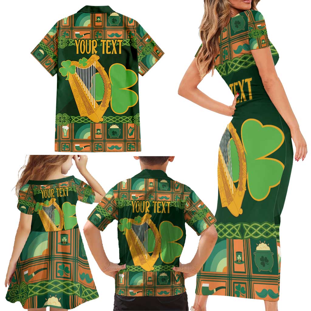 Personalized Ireland Christmas Family Matching Short Sleeve Bodycon Dress and Hawaiian Shirt Irish Harp With Lucky Shamrock - Wonder Print Shop