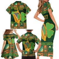 Personalized Ireland Christmas Family Matching Short Sleeve Bodycon Dress and Hawaiian Shirt Irish Harp With Lucky Shamrock - Wonder Print Shop