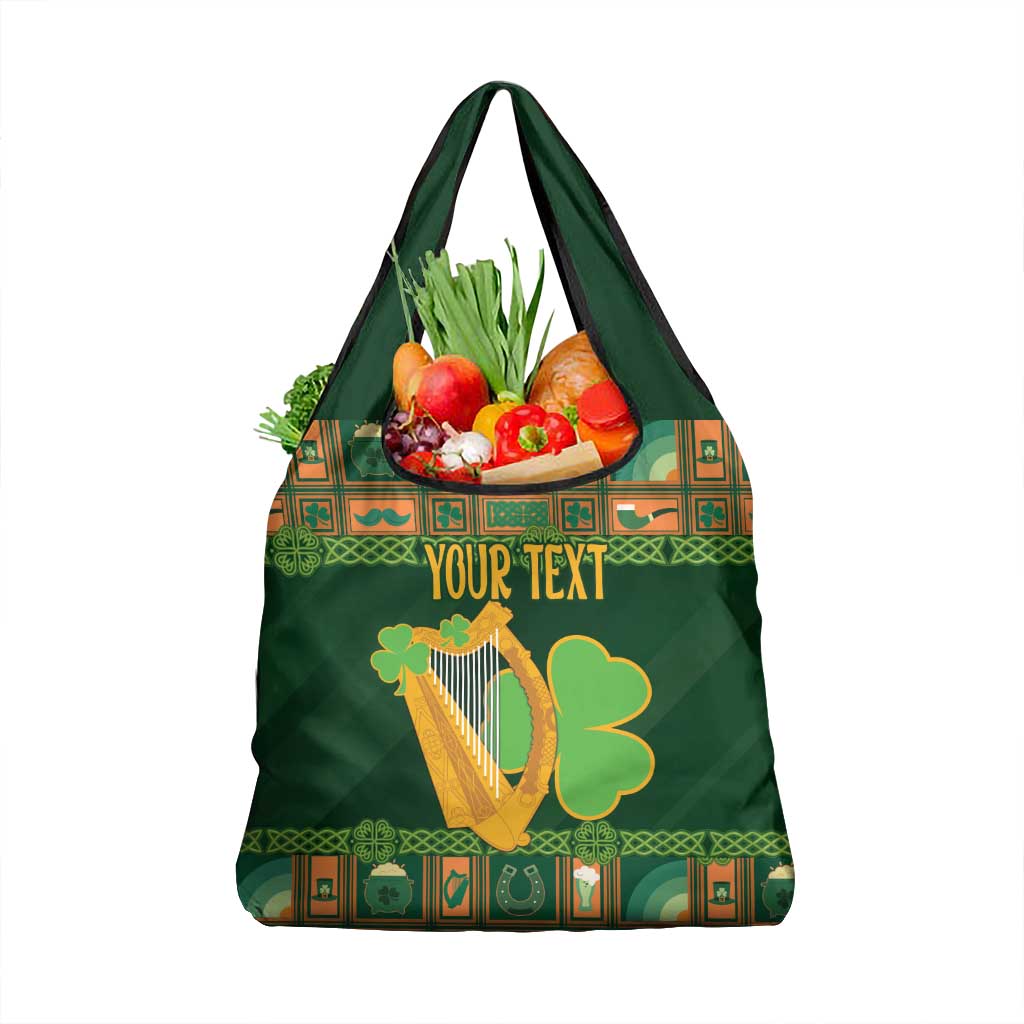 Personalized Ireland Christmas Grocery Bag Irish Harp With Lucky Shamrock