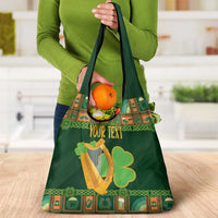 Personalized Ireland Christmas Grocery Bag Irish Harp With Lucky Shamrock