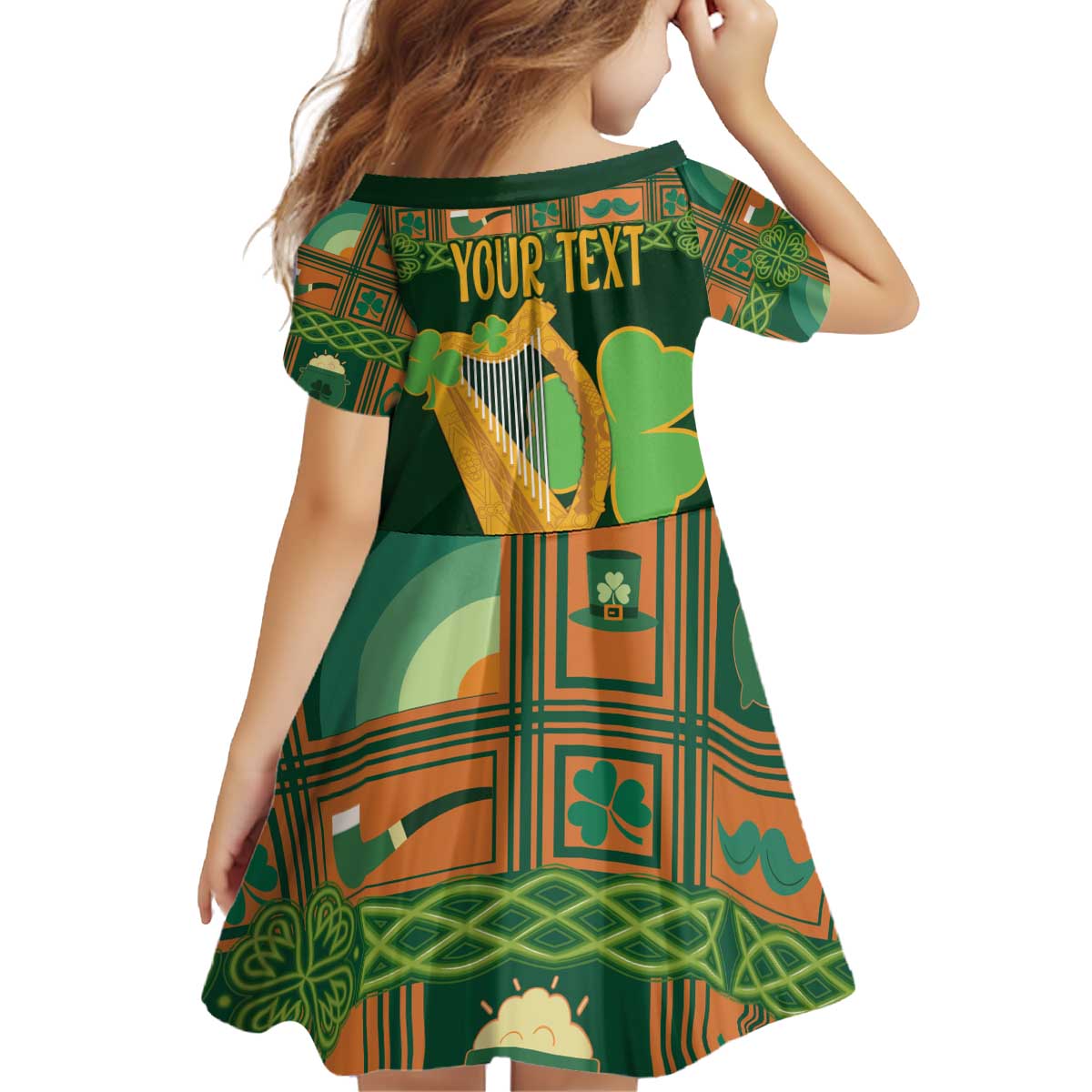 Personalized Ireland Christmas Kid Short Sleeve Dress Irish Harp With Lucky Shamrock - Wonder Print Shop