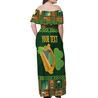 Personalized Ireland Christmas Off Shoulder Maxi Dress Irish Harp With Lucky Shamrock - Wonder Print Shop