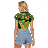 Personalized Ireland Christmas Raglan Cropped T Shirt Irish Harp With Lucky Shamrock - Wonder Print Shop
