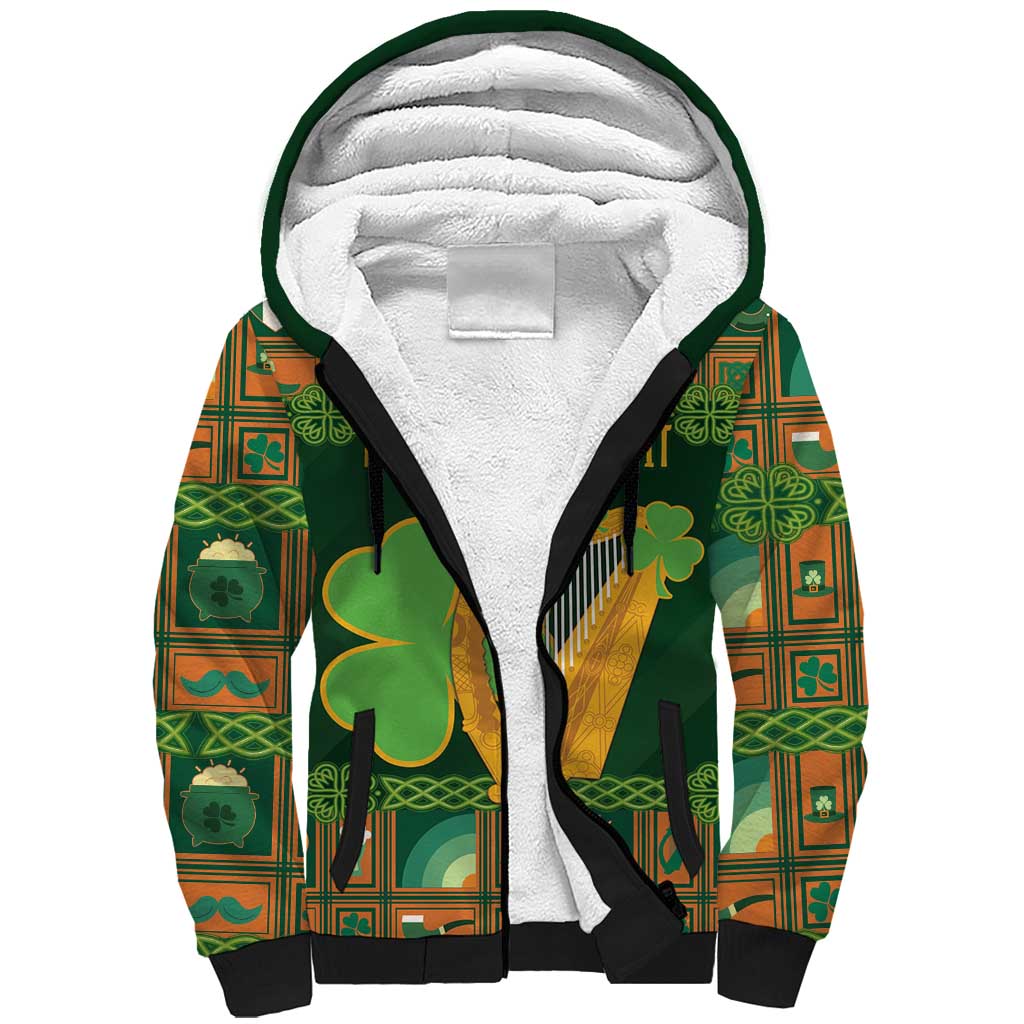 Personalized Ireland Christmas Sherpa Hoodie Irish Harp With Lucky Shamrock - Wonder Print Shop