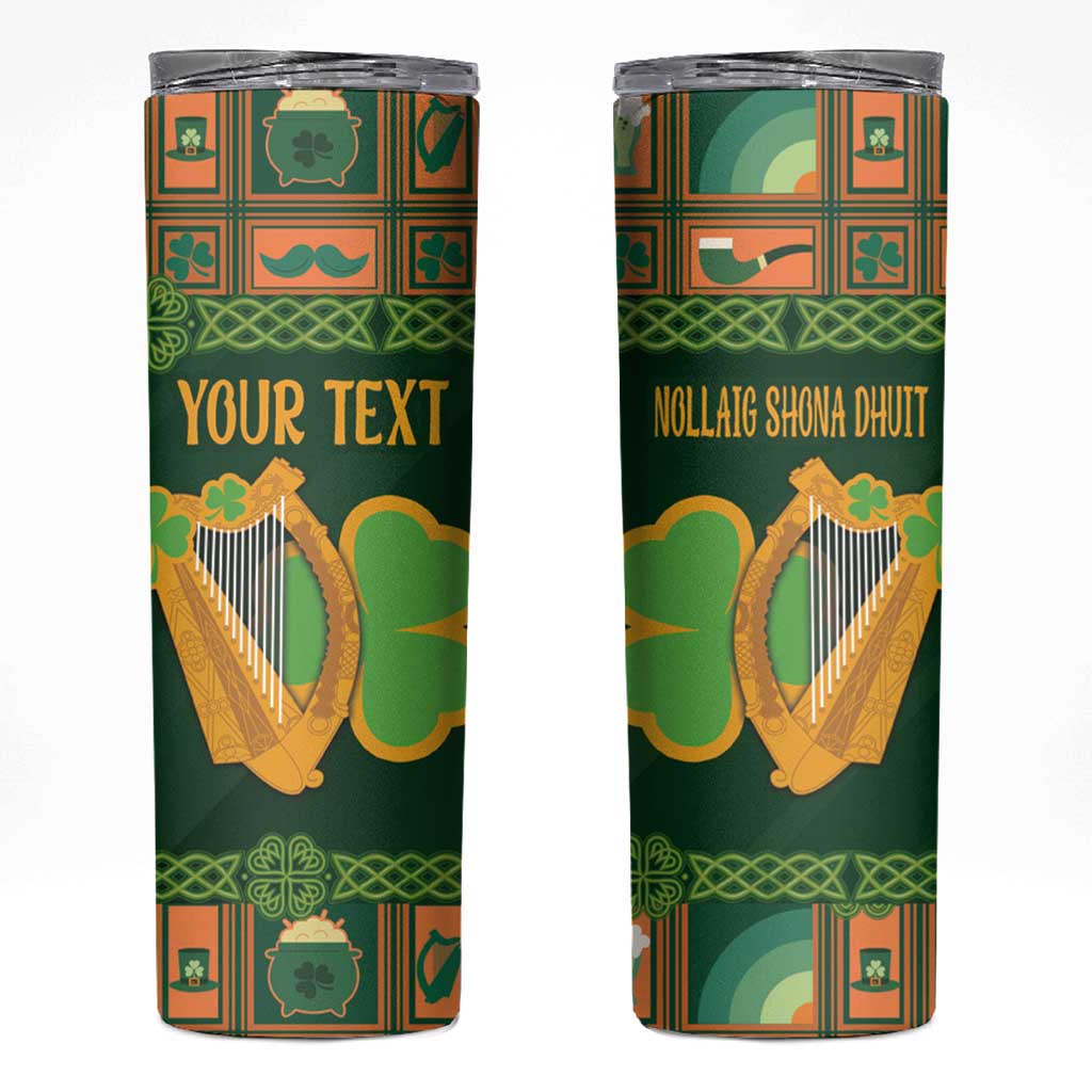 Personalized Ireland Christmas Skinny Tumbler Irish Harp With Lucky Shamrock - Wonder Print Shop