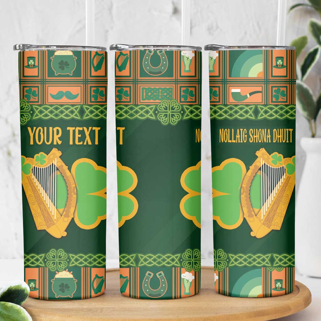 Personalized Ireland Christmas Skinny Tumbler Irish Harp With Lucky Shamrock - Wonder Print Shop