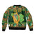 Personalized Ireland Christmas Sleeve Zip Bomber Jacket Irish Harp With Lucky Shamrock - Wonder Print Shop