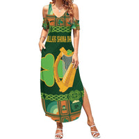 Personalized Ireland Christmas Summer Maxi Dress Irish Harp With Lucky Shamrock - Wonder Print Shop