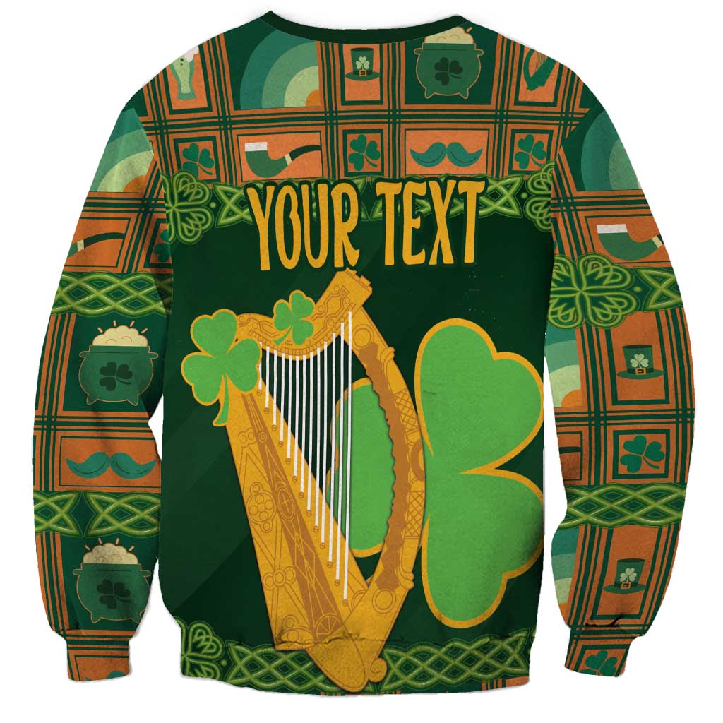 Personalized Ireland Christmas Sweatshirt Irish Harp With Lucky Shamrock - Wonder Print Shop