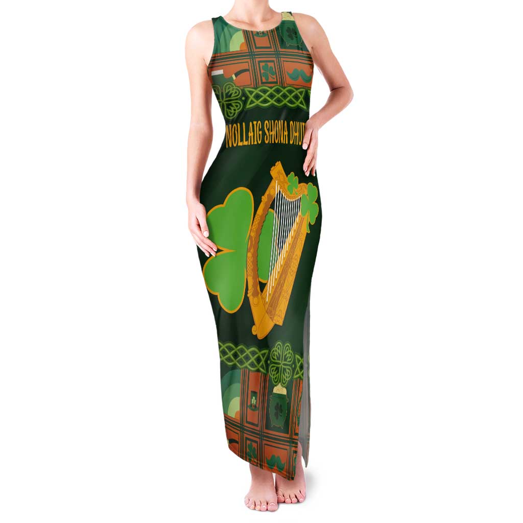 Personalized Ireland Christmas Tank Maxi Dress Irish Harp With Lucky Shamrock - Wonder Print Shop