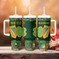 Personalized Ireland Christmas Tumbler With Handle Irish Harp With Lucky Shamrock - Wonder Print Shop