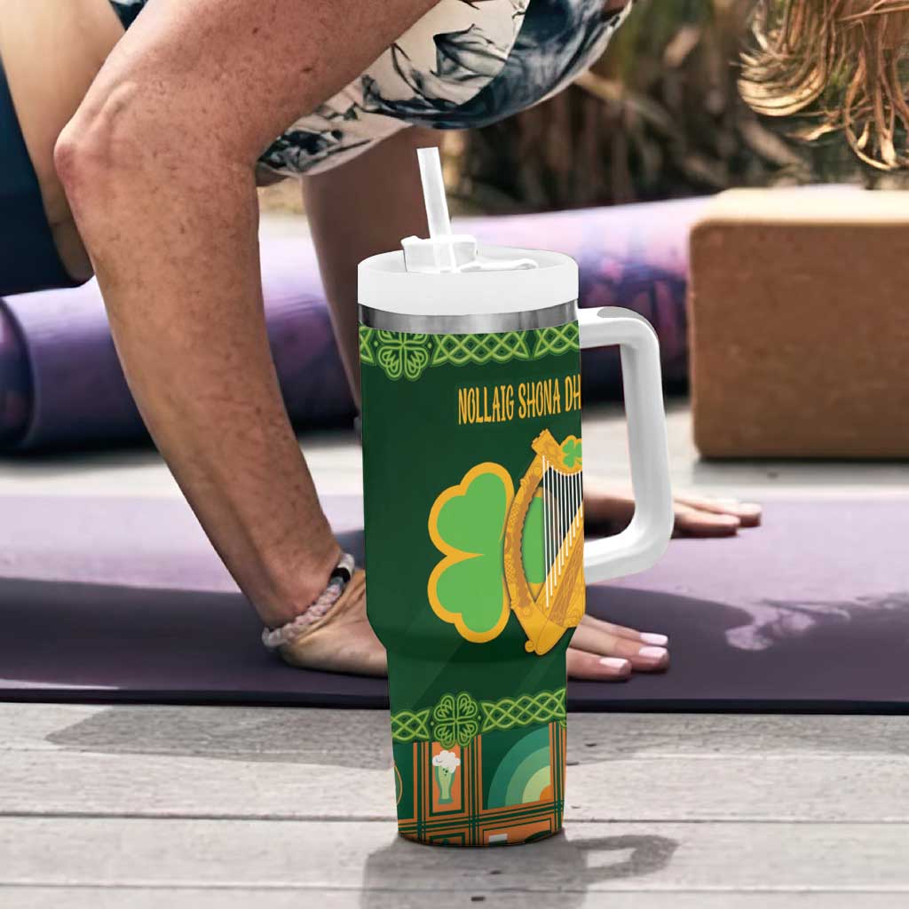Personalized Ireland Christmas Tumbler With Handle Irish Harp With Lucky Shamrock - Wonder Print Shop