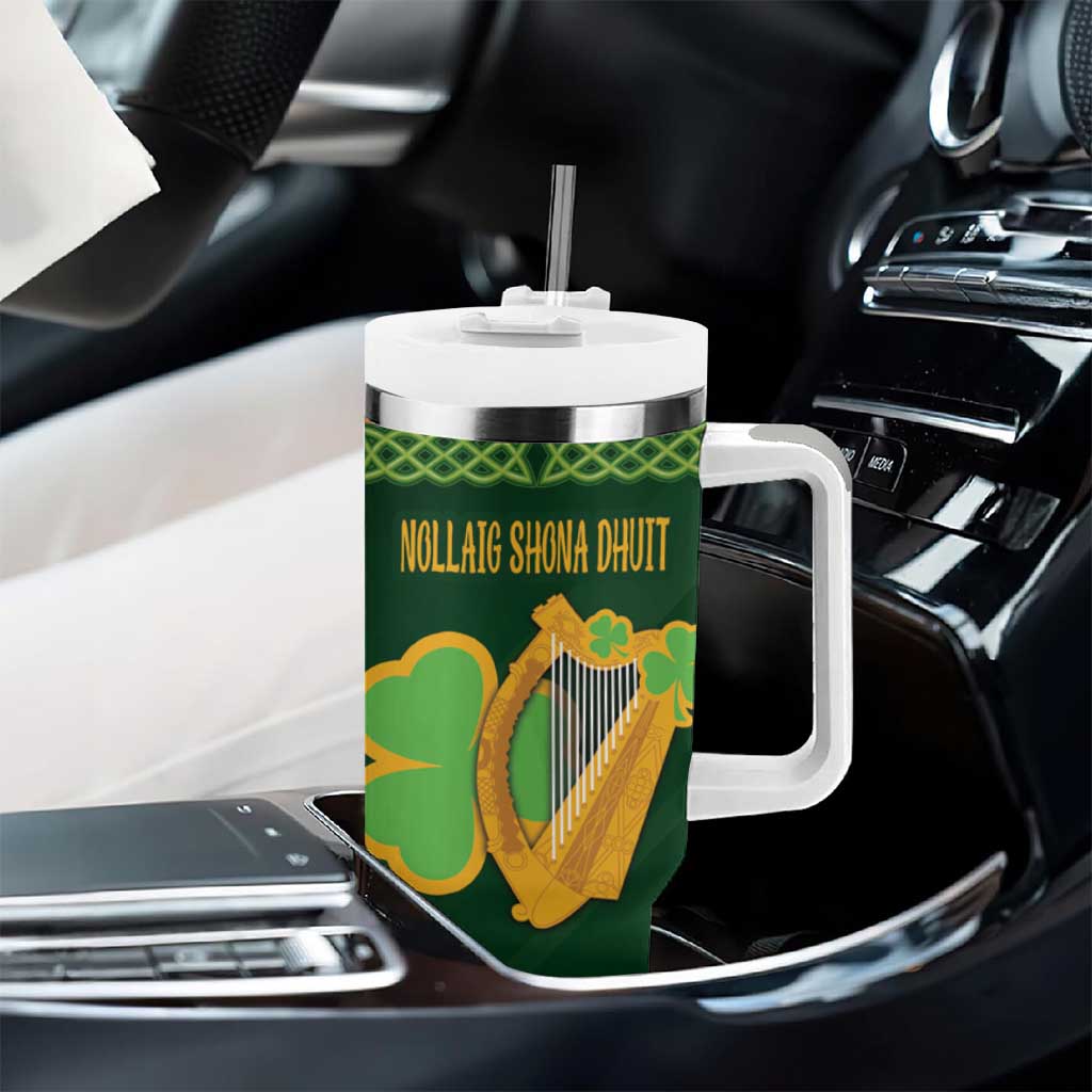 Personalized Ireland Christmas Tumbler With Handle Irish Harp With Lucky Shamrock - Wonder Print Shop