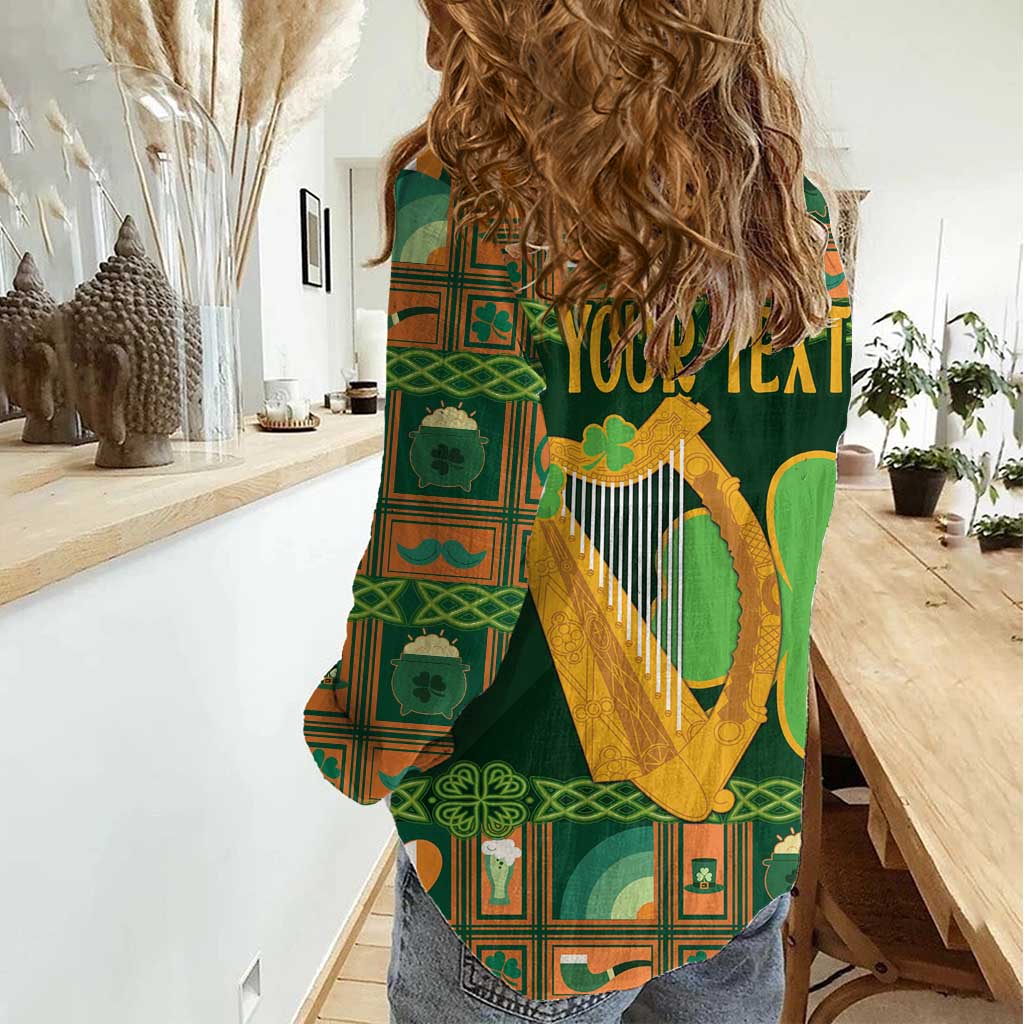 Personalized Ireland Christmas Women Casual Shirt Irish Harp With Lucky Shamrock - Wonder Print Shop