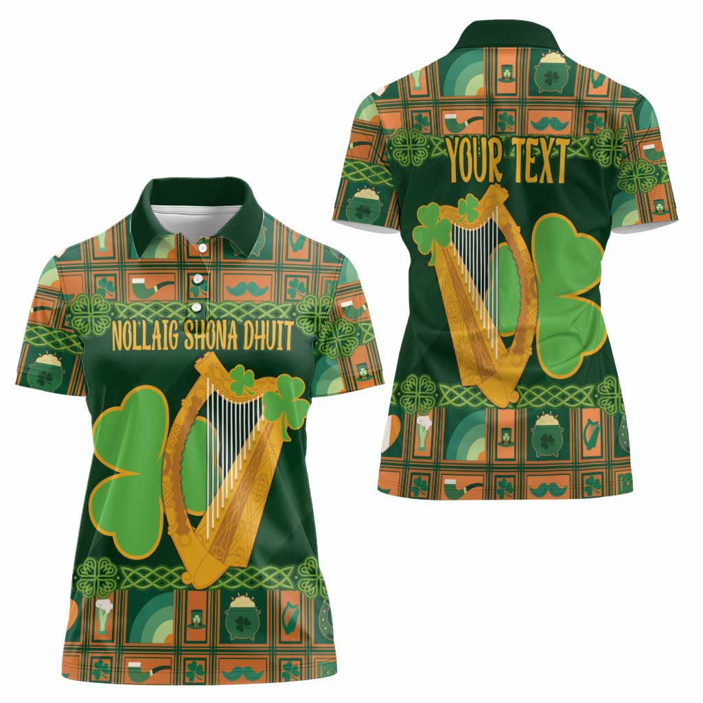 Personalized Ireland Christmas Women Polo Shirt Irish Harp With Lucky Shamrock - Wonder Print Shop