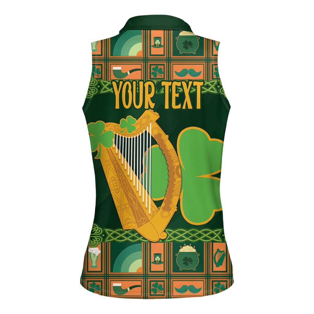 Personalized Ireland Christmas Women Sleeveless Polo Shirt Irish Harp With Lucky Shamrock - Wonder Print Shop
