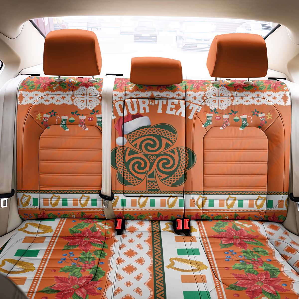Personalized Ireland Christmas Back Car Seat Cover Irish Shamrock Celtic Nollaig Shona Dhuit - Wonder Print Shop