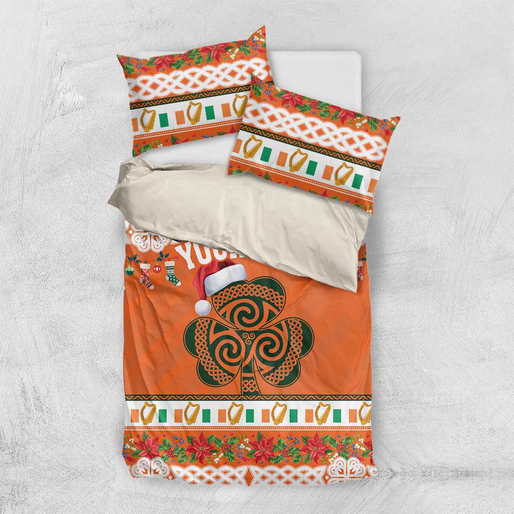 Personalized Ireland Christmas Bedding Set Irish Shamrock Celtic Nollaig Shona Dhuit - Wonder Print Shop