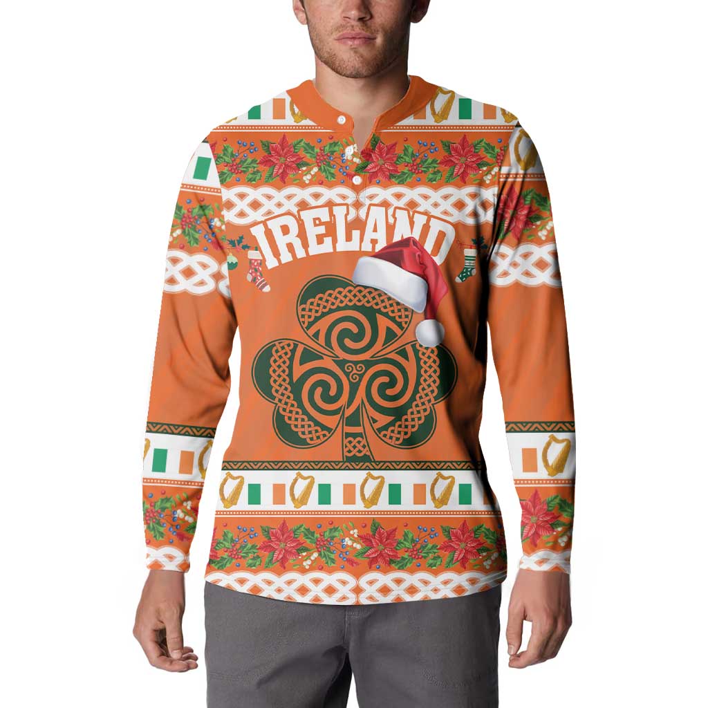 Personalized Ireland Christmas Button Sweatshirt Irish Shamrock Celtic Nollaig Shona Dhuit - Wonder Print Shop