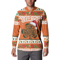 Personalized Ireland Christmas Button Sweatshirt Irish Shamrock Celtic Nollaig Shona Dhuit - Wonder Print Shop