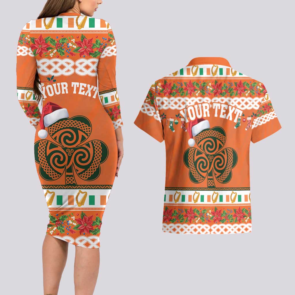 Personalized Ireland Christmas Couples Matching Long Sleeve Bodycon Dress and Hawaiian Shirt Irish Shamrock Celtic Nollaig Shona Dhuit - Wonder Print Shop