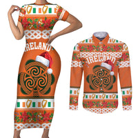 Personalized Ireland Christmas Couples Matching Short Sleeve Bodycon Dress and Long Sleeve Button Shirt Irish Shamrock Celtic Nollaig Shona Dhuit - Wonder Print Shop