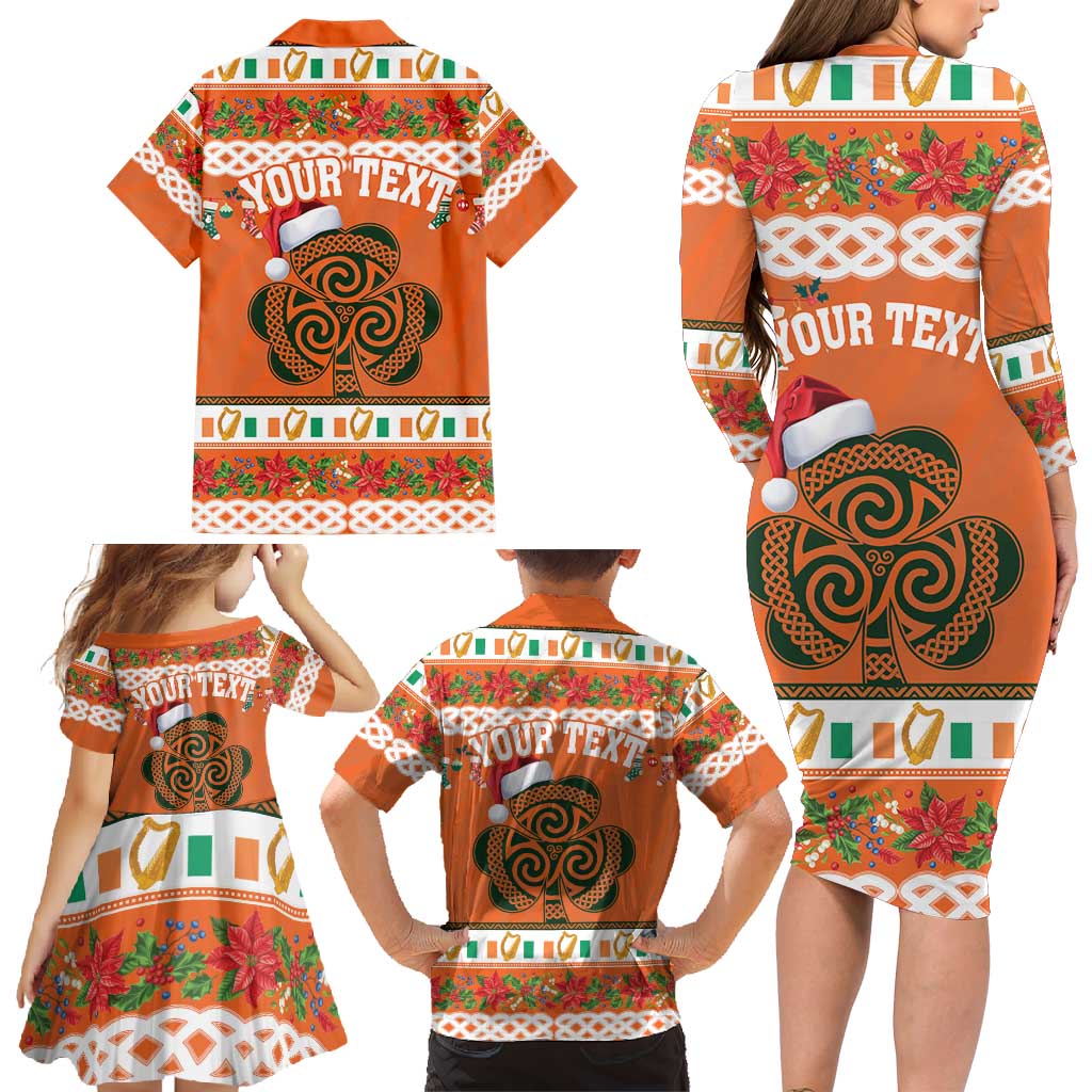 Personalized Ireland Christmas Family Matching Long Sleeve Bodycon Dress and Hawaiian Shirt Irish Shamrock Celtic Nollaig Shona Dhuit - Wonder Print Shop