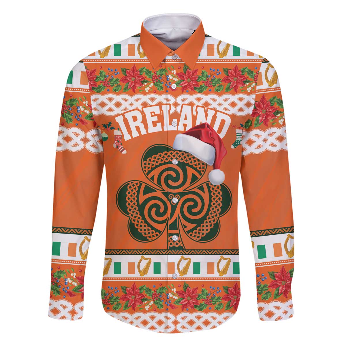 Personalized Ireland Christmas Family Matching Off The Shoulder Long Sleeve Dress and Hawaiian Shirt Irish Shamrock Celtic Nollaig Shona Dhuit - Wonder Print Shop
