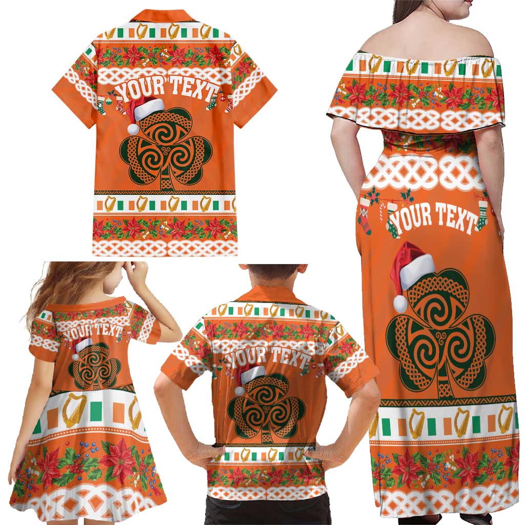 Personalized Ireland Christmas Family Matching Off Shoulder Maxi Dress and Hawaiian Shirt Irish Shamrock Celtic Nollaig Shona Dhuit - Wonder Print Shop
