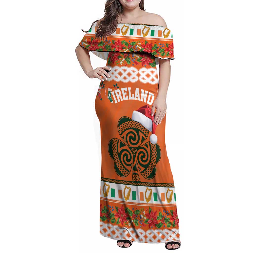 Personalized Ireland Christmas Family Matching Off Shoulder Maxi Dress and Hawaiian Shirt Irish Shamrock Celtic Nollaig Shona Dhuit - Wonder Print Shop