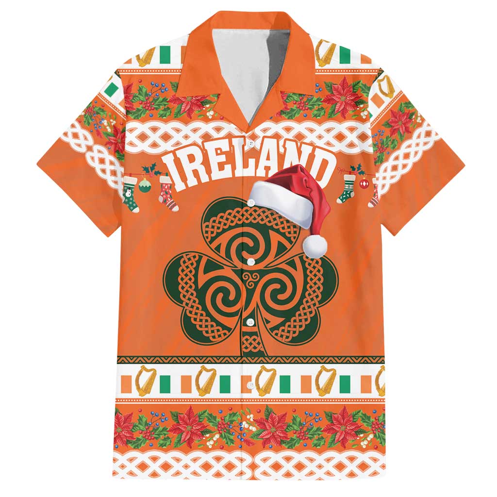 Personalized Ireland Christmas Family Matching Off Shoulder Short Dress and Hawaiian Shirt Irish Shamrock Celtic Nollaig Shona Dhuit - Wonder Print Shop