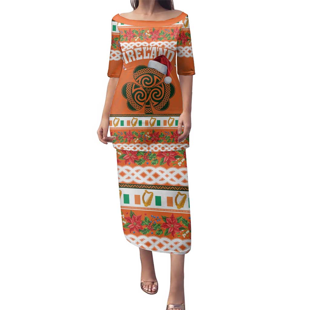 Personalized Ireland Christmas Family Matching Puletasi and Hawaiian Shirt Irish Shamrock Celtic Nollaig Shona Dhuit - Wonder Print Shop