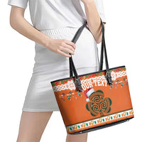 Personalized Ireland Christmas Leather Tote Bag Irish Shamrock Celtic Nollaig Shona Dhuit - Wonder Print Shop