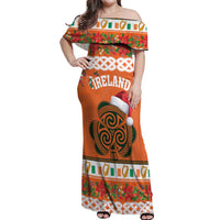 Personalized Ireland Christmas Off Shoulder Maxi Dress Irish Shamrock Celtic Nollaig Shona Dhuit - Wonder Print Shop