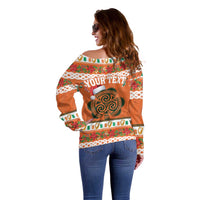 Personalized Ireland Christmas Off Shoulder Sweater Irish Shamrock Celtic Nollaig Shona Dhuit - Wonder Print Shop