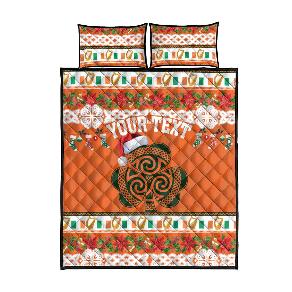 Personalized Ireland Christmas Quilt Bed Set Irish Shamrock Celtic Nollaig Shona Dhuit - Wonder Print Shop