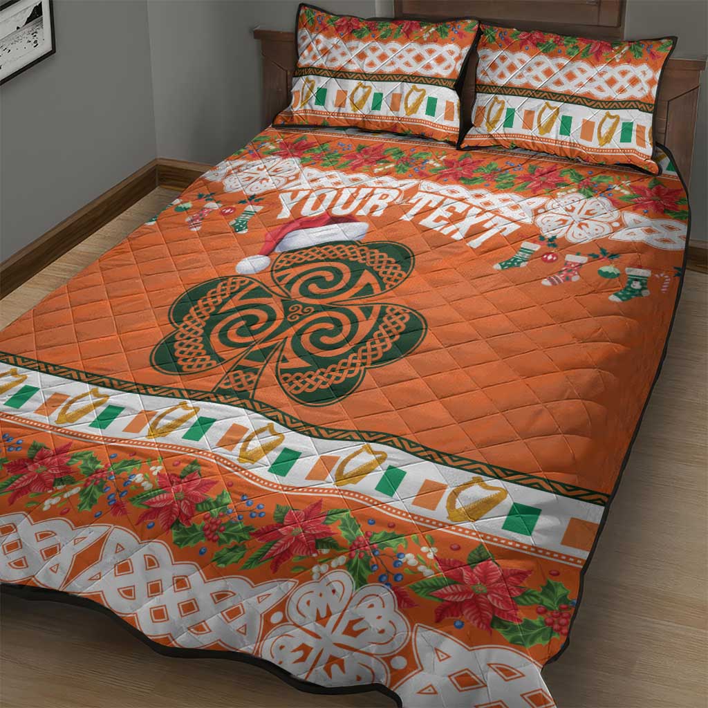Personalized Ireland Christmas Quilt Bed Set Irish Shamrock Celtic Nollaig Shona Dhuit - Wonder Print Shop