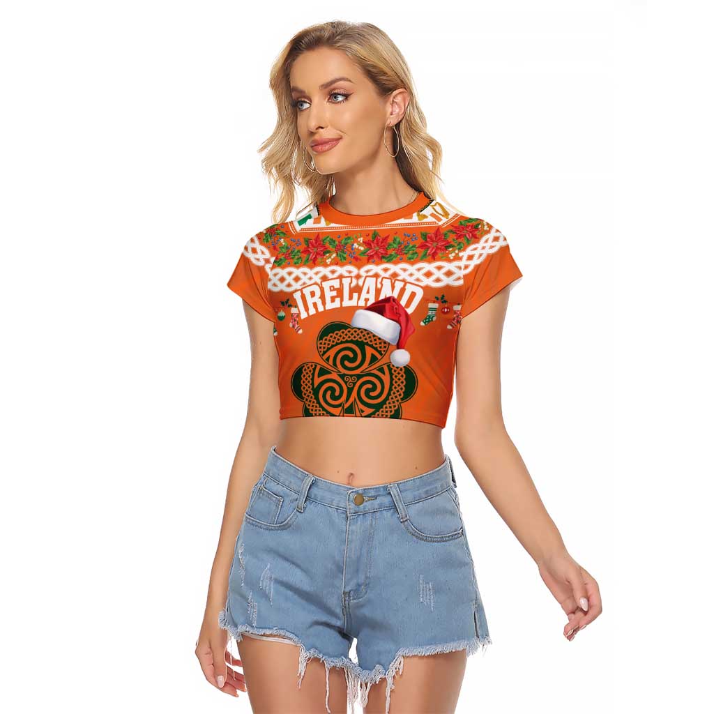 Personalized Ireland Christmas Raglan Cropped T Shirt Irish Shamrock Celtic Nollaig Shona Dhuit - Wonder Print Shop