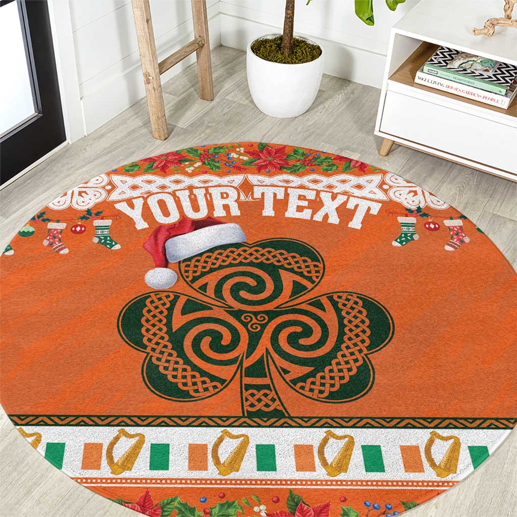 Personalized Ireland Christmas Round Carpet Irish Shamrock Celtic Nollaig Shona Dhuit