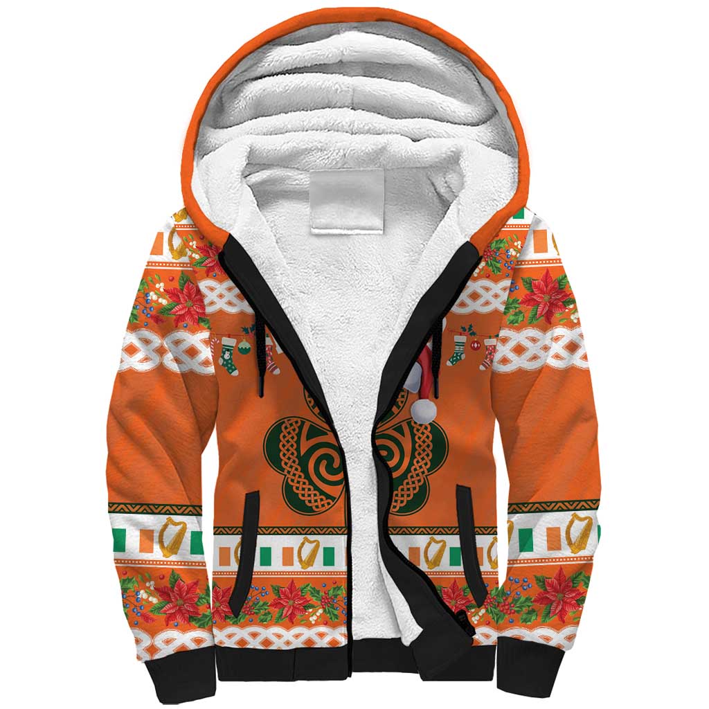 Personalized Ireland Christmas Sherpa Hoodie Irish Shamrock Celtic Nollaig Shona Dhuit - Wonder Print Shop