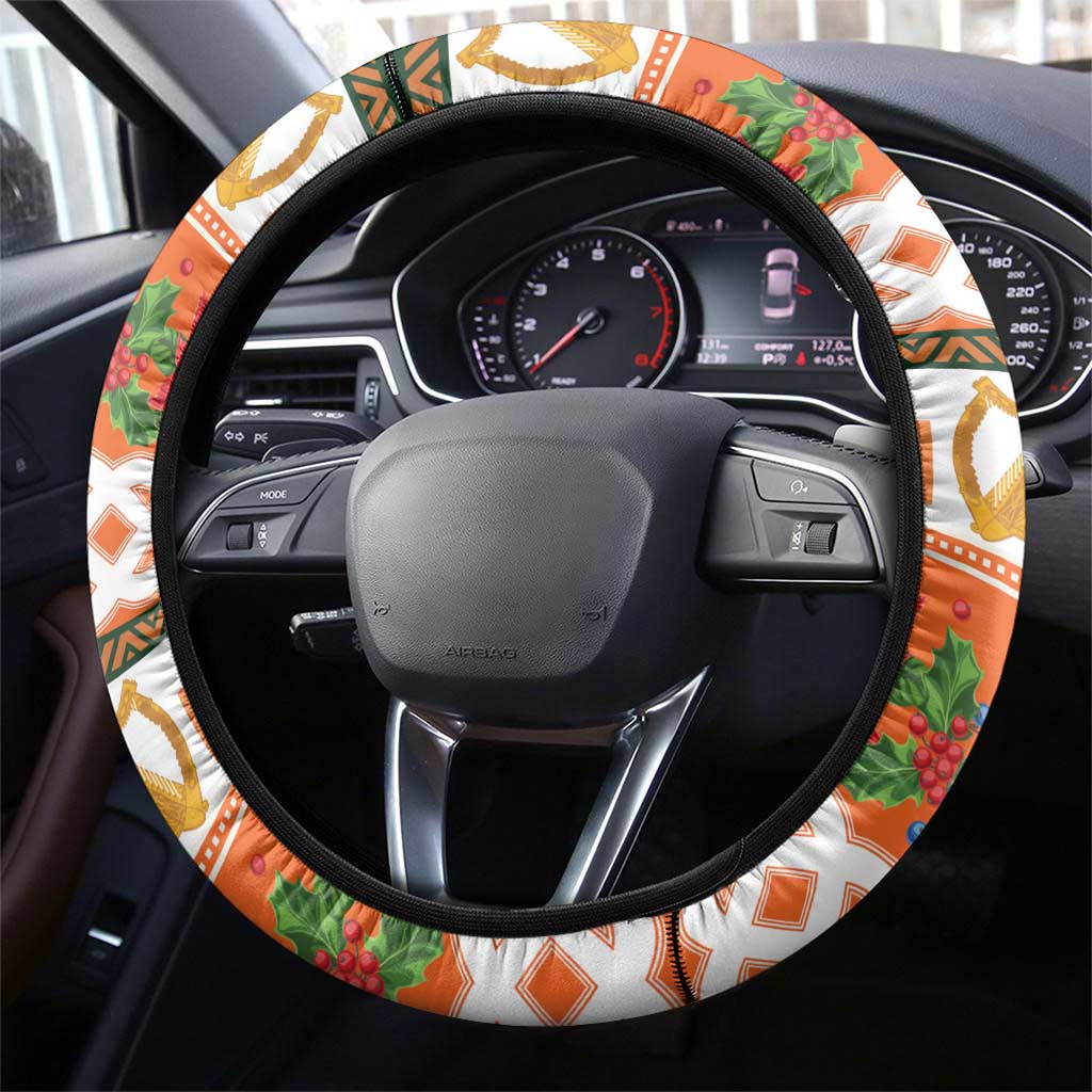Ireland Christmas Steering Wheel Cover Irish Shamrock Celtic Nollaig Shona Dhuit - Wonder Print Shop