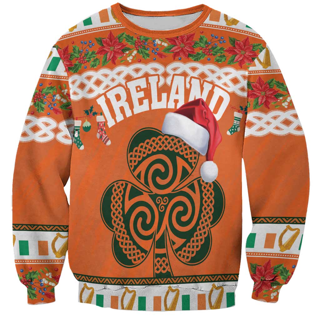 Personalized Ireland Christmas Sweatshirt Irish Shamrock Celtic Nollaig Shona Dhuit - Wonder Print Shop