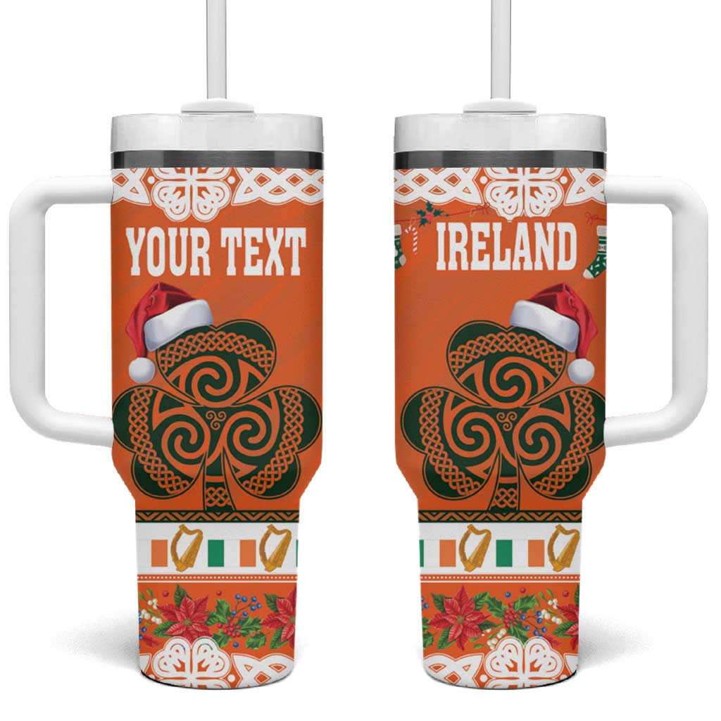 Personalized Ireland Christmas Tumbler With Handle Irish Shamrock Celtic Nollaig Shona Dhuit - Wonder Print Shop