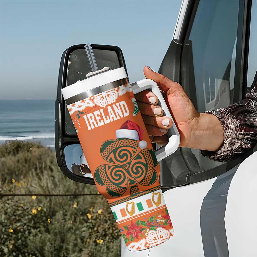 Personalized Ireland Christmas Tumbler With Handle Irish Shamrock Celtic Nollaig Shona Dhuit - Wonder Print Shop