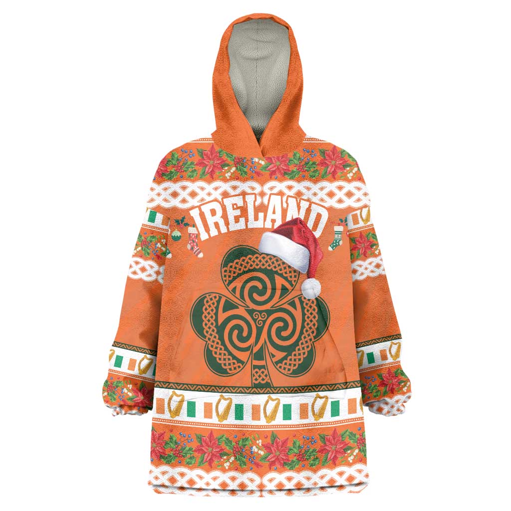 Personalized Ireland Christmas Wearable Blanket Hoodie Irish Shamrock Celtic Nollaig Shona Dhuit - Wonder Print Shop