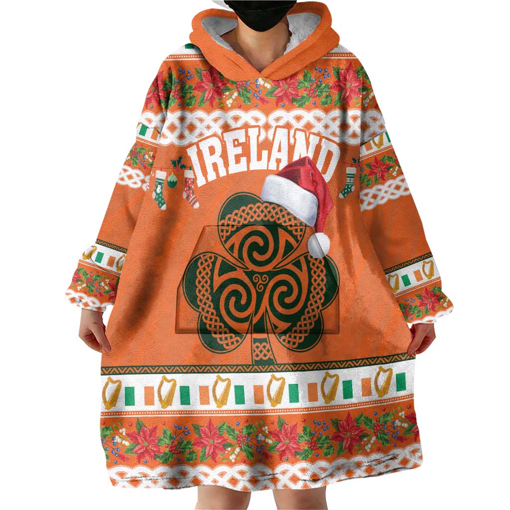 Personalized Ireland Christmas Wearable Blanket Hoodie Irish Shamrock Celtic Nollaig Shona Dhuit - Wonder Print Shop